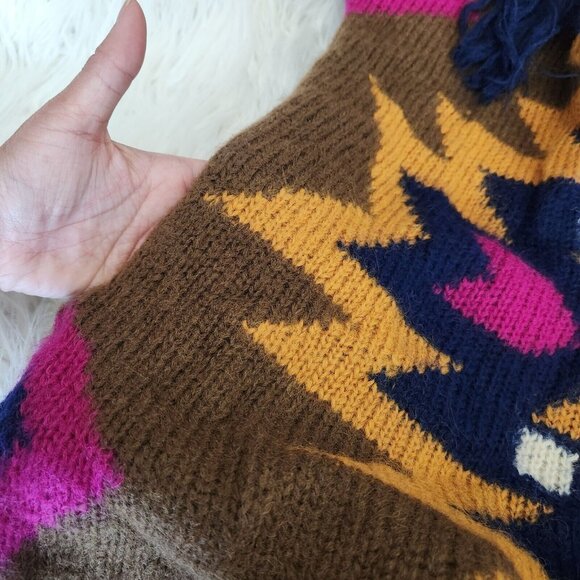 Vintage 90s Oversized Mohair Cardigan Sweater M Fringe Fuzzy Southwestern - Picture 14 of 16